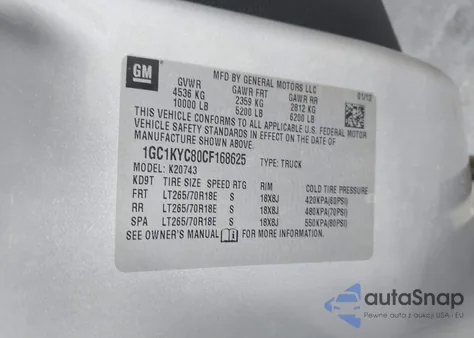 2012 Chevrolet Silverado Ltz z USA, uszkodzony, nr VIN 1GC1KYC80CF168625